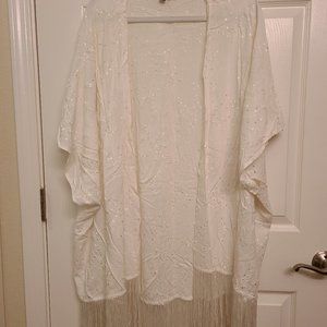 Torrid Bohemian Fringed Embroidered Kimono Off-white Plus Size 3